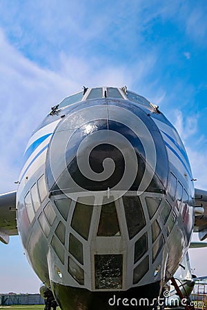 IL-76 Aeroflot close photo of the navigatorâ€™s cabin Editorial Stock Photo